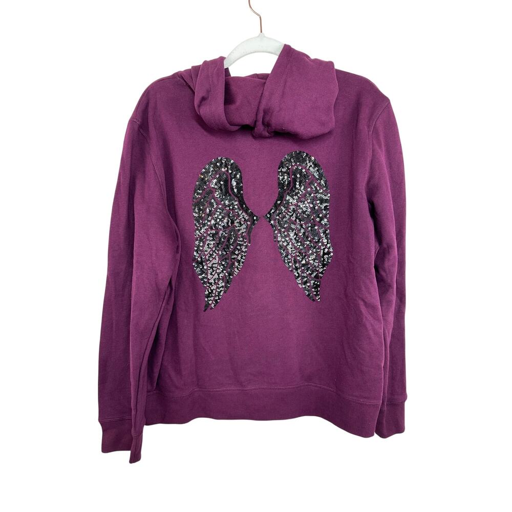 Victoria's Secret Angel Wing Sequin Hoodie Zip Up Sweatshirt Wine Size XL - Picture 5 of 10